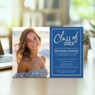 Grad Trendy Graduation Photo Announce - Blue Party Invitation