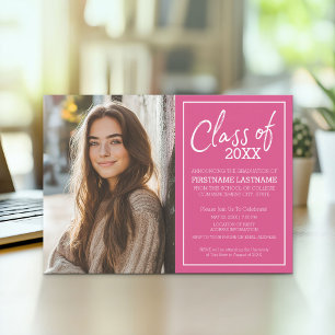 Grad Trendy Graduation Photo Announcement Pink