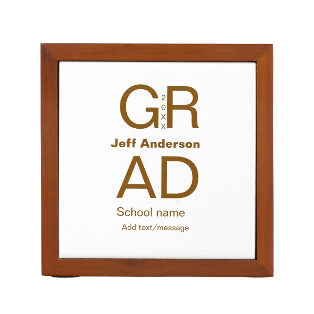 Grad typography modern graduation simple minimal c desk organizer (Front)