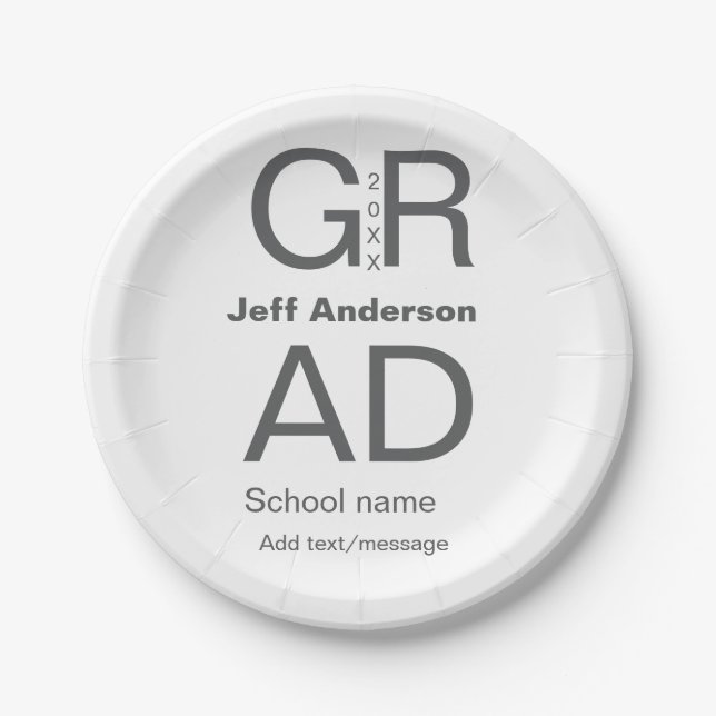 Grad typography modern graduation simple minimal c paper plates (Front)
