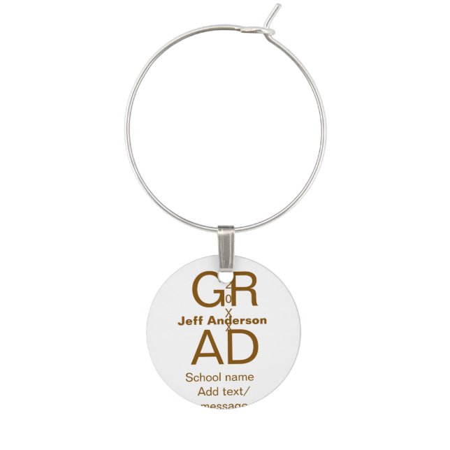 Grad typography modern graduation simple minimal c wine charm (Front)