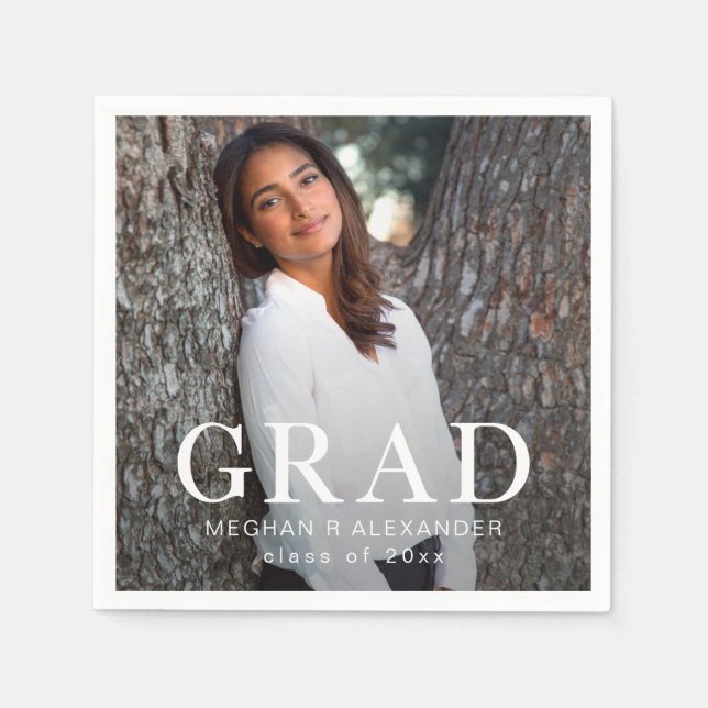 Grad Typography Photo Graduation Party Napkins (Front)