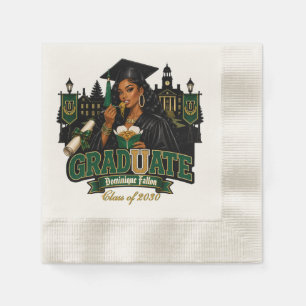 Grad U Ate Black Woman Green Gold Graduation Napkins