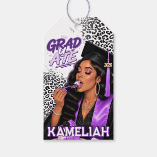 Grad U Ate Black Woman Purple Cake Graduation Gift Tags