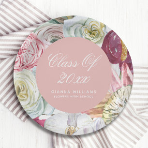 Grad Watercolor Floral Elegant Modern Graduation Paper Plates