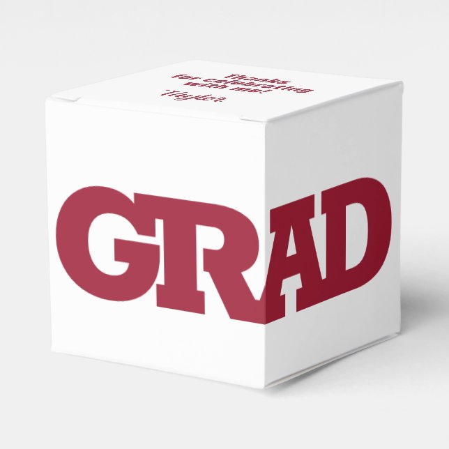 GRAD White and Crimson Graduation Party Favor Boxes (Front Side)