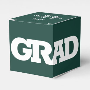 GRAD White and Dark Green Graduation Party Favor Boxes