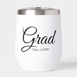 Grad white black custom script class year elegant thermal wine tumbler