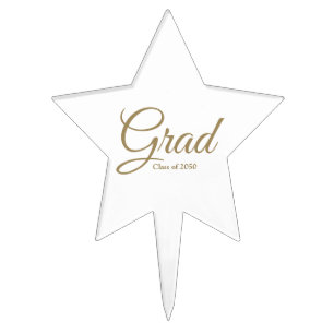 Grad white gold custom class year elegant star cake topper