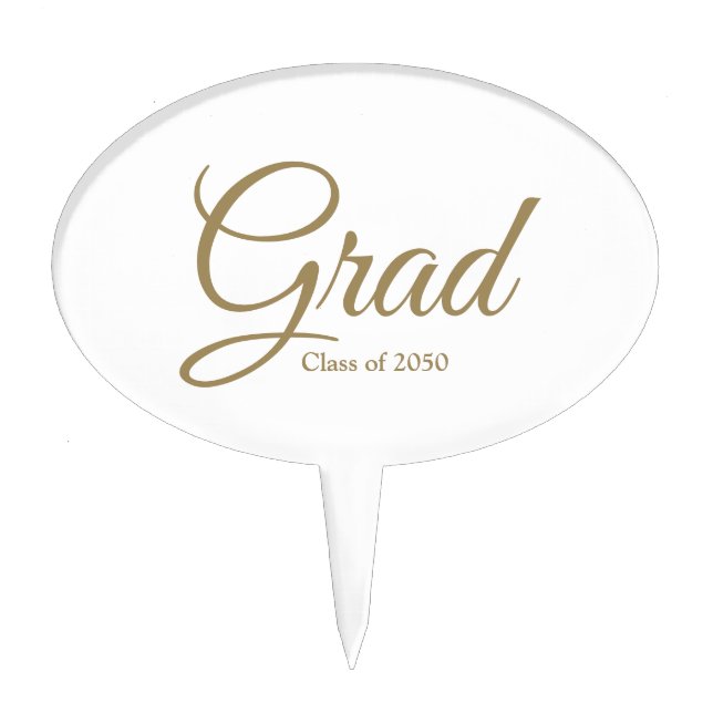 Grad white gold custom script class year elegant cake topper (Front)