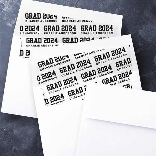 Grad year 2024 graduate name black white envelope liner