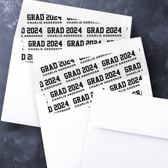Grad year 2024 graduate name black white envelope liner (Grad year 2024 graduate name black white envelope liner)