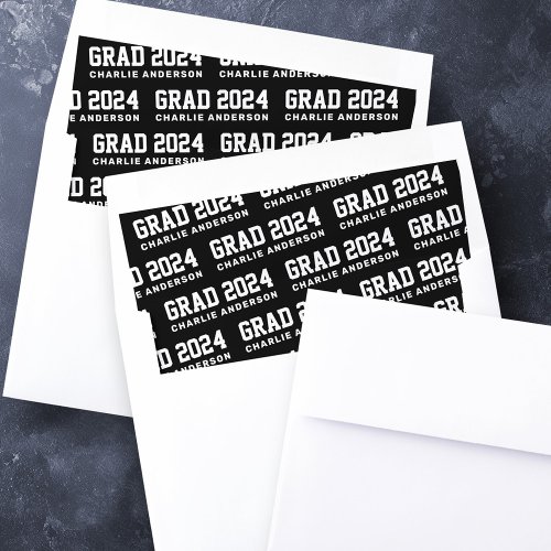 Grad year 2024 graduate name black white envelope liner