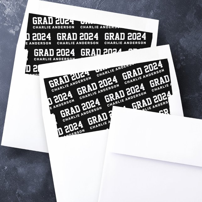 Grad year 2024 graduate name black white envelope liner (Grad year 2024 graduate name black white envelope liner)