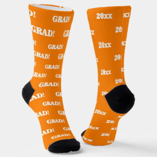 Grad Year Orange White Socks