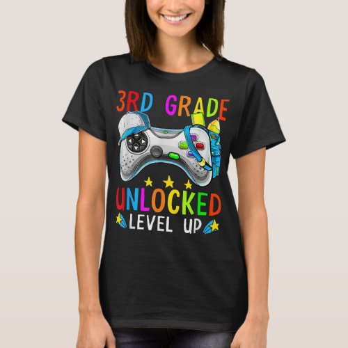 Grade 3 Unlocked Level Up Gamer Back To School 3rd T_Shirt