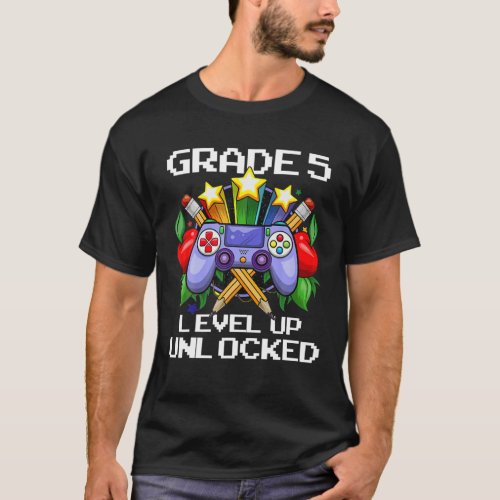 Grade 5 Level Up Unlocked Video Game Back To Schoo T_Shirt
