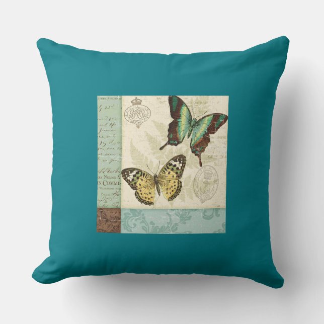Grade A Cotton Teal Throw Pillow 20x20/Butterfly (Front)