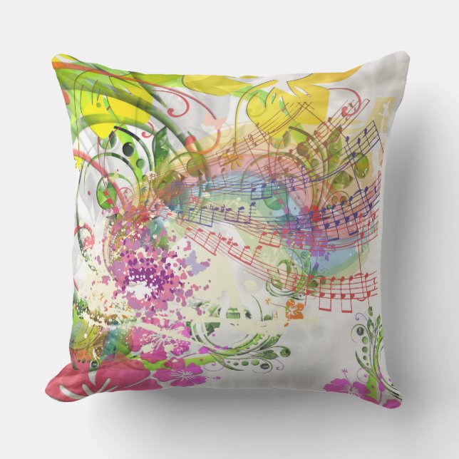 Grade A Cotton Throw Musical Flower Design Pillow (Front)