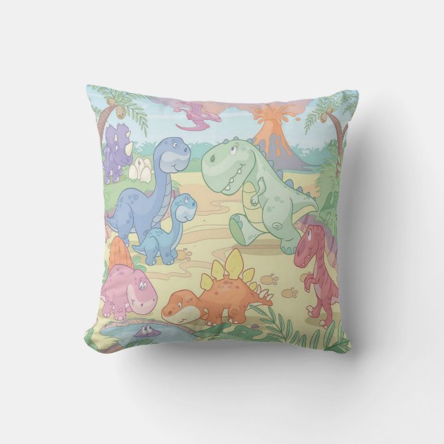 Grade A Cotton Throw Pillow/Cartoon Dinosaurs Pillow (Front)
