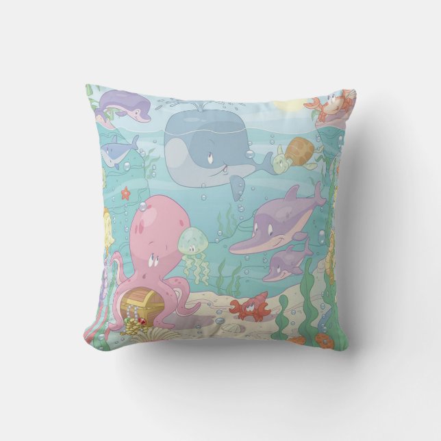 Grade A Cotton Throw Pillow/Sea Life Pillow (Front)