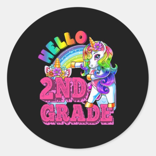 Grade Flossing Unicorn Kids Hello 2nd Grade Squad  Classic Round Sticker