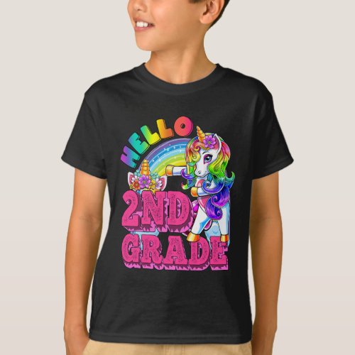 Grade Flossing Unicorn Kids Hello 2nd Grade Squad  T_Shirt