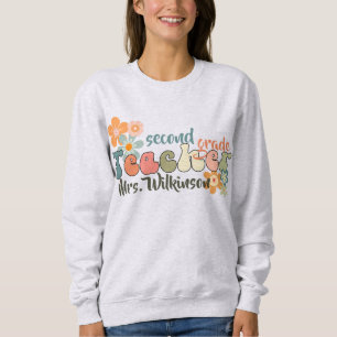 Grade Name Retro Groovy Back to School Teacher Sweatshirt