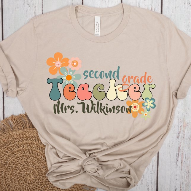 Grade Name Retro Groovy Back to School Teacher T-Shirt (Creator Uploaded)
