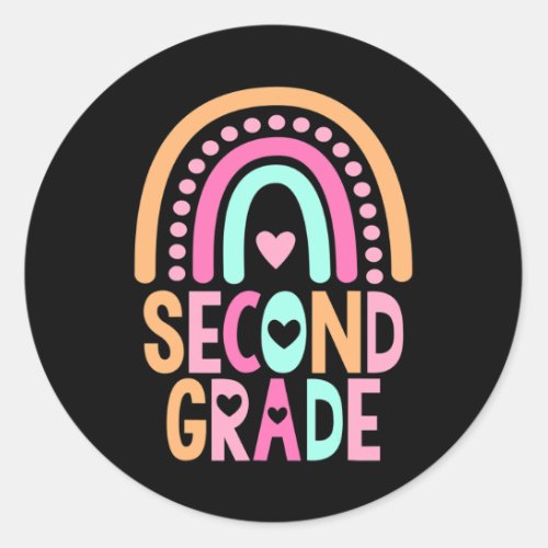 Grade Rainbow Girls Boys Teacher Cute 2nd Grade Sq Classic Round Sticker