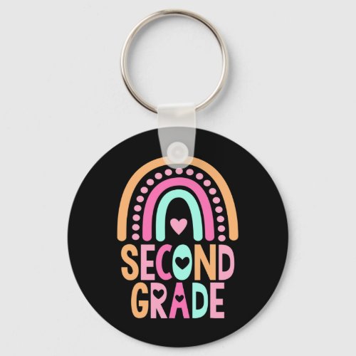 Grade Rainbow Girls Boys Teacher Cute 2nd Grade Sq Keychain