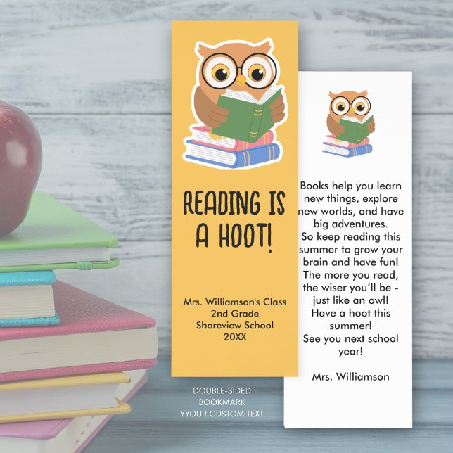 Grade School End of Year Gift Cute Owl Custom Text Bookmarks (Creator Uploaded)