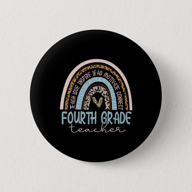 Grade Teacher Leopard Boho Rainbow Back To School  Button (Front)