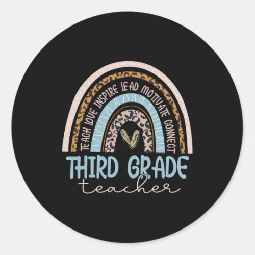 Grade Teacher Leopard Boho Rainbow Back To School  Classic Round Sticker