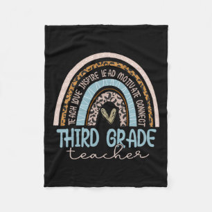 Grade Teacher Leopard Boho Rainbow Back To School Fleece Blanket