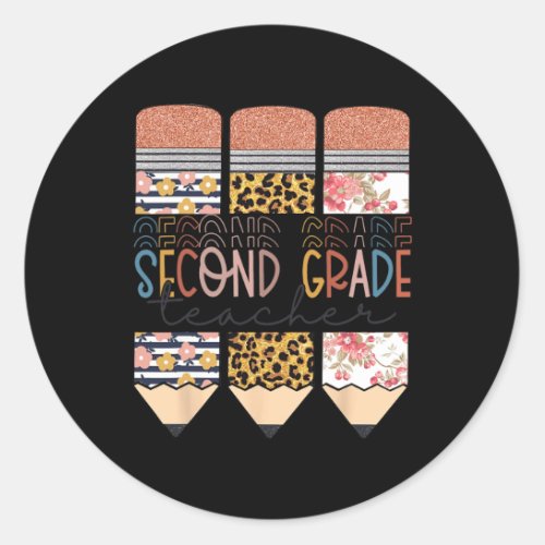 Grade Teacher Leopard Pencil First Day Of School  Classic Round Sticker