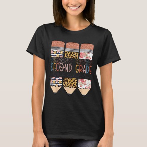 Grade Teacher Leopard Pencil First Day Of School  T_Shirt