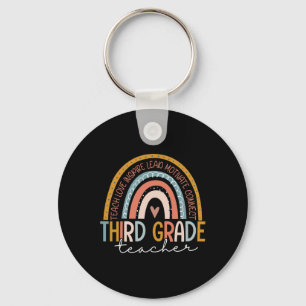 Grade Teacher Teach Love Inspire Boho Rainbow Keychain