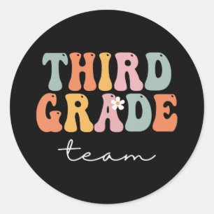 Grade Team Retro Groovy Vintage First Day Of Schoo Classic Round Sticker
