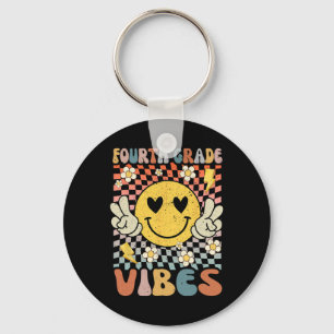 Grade Vibes 4th Grade Retro Teacher 1st Day Of Sch Keychain