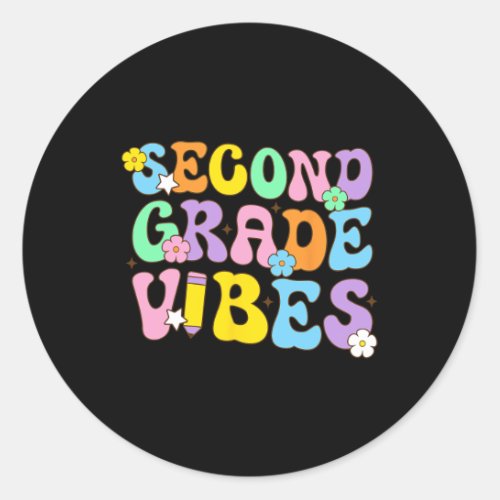 Grade Vibes Back To School Retro 2nd Grade Teacher Classic Round Sticker