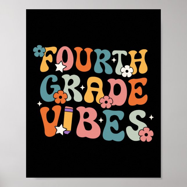 Grade Vibes Back To School Retro 4th Grade Teacher Poster (Front)
