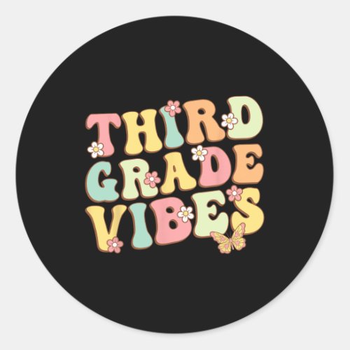 Grade Vibes Hello Team 3rd Grade Teacher Kids Retr Classic Round Sticker