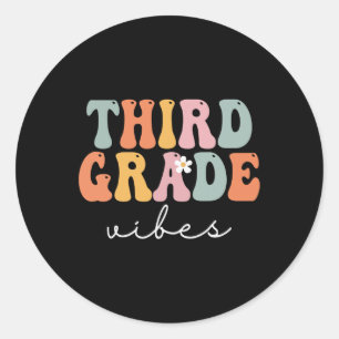 Grade Vibes Retro Groovy Vintage First Day Of Scho Classic Round Sticker