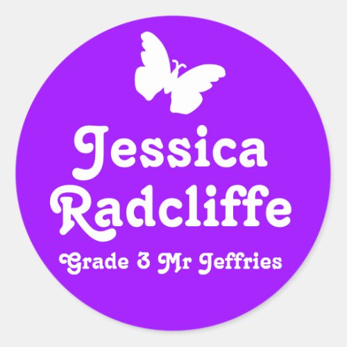 Grader school education name butterfly id sticker