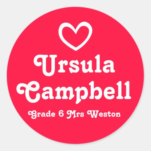 Grader school education name heart red id stickers