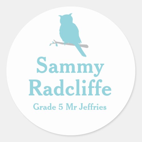 Grader school education name owl id sticker