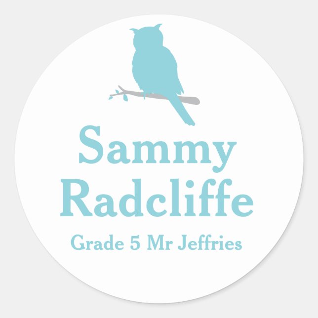 Grader school education name owl id sticker (Front)