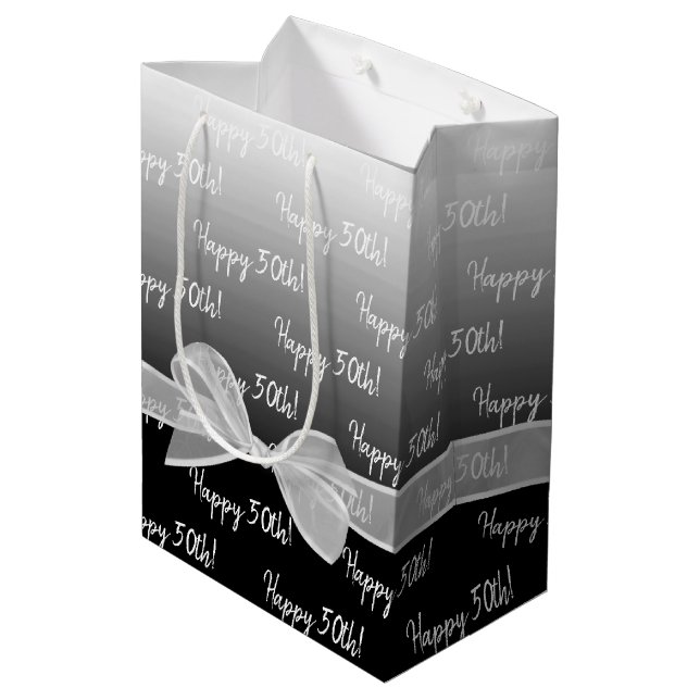 Gradient 50th Birthday With White Bow Medium Gift Bag (Back Angled)