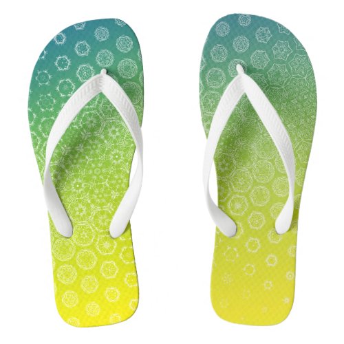 Gradient abstract honeycomb  morph lime pattern flip flops